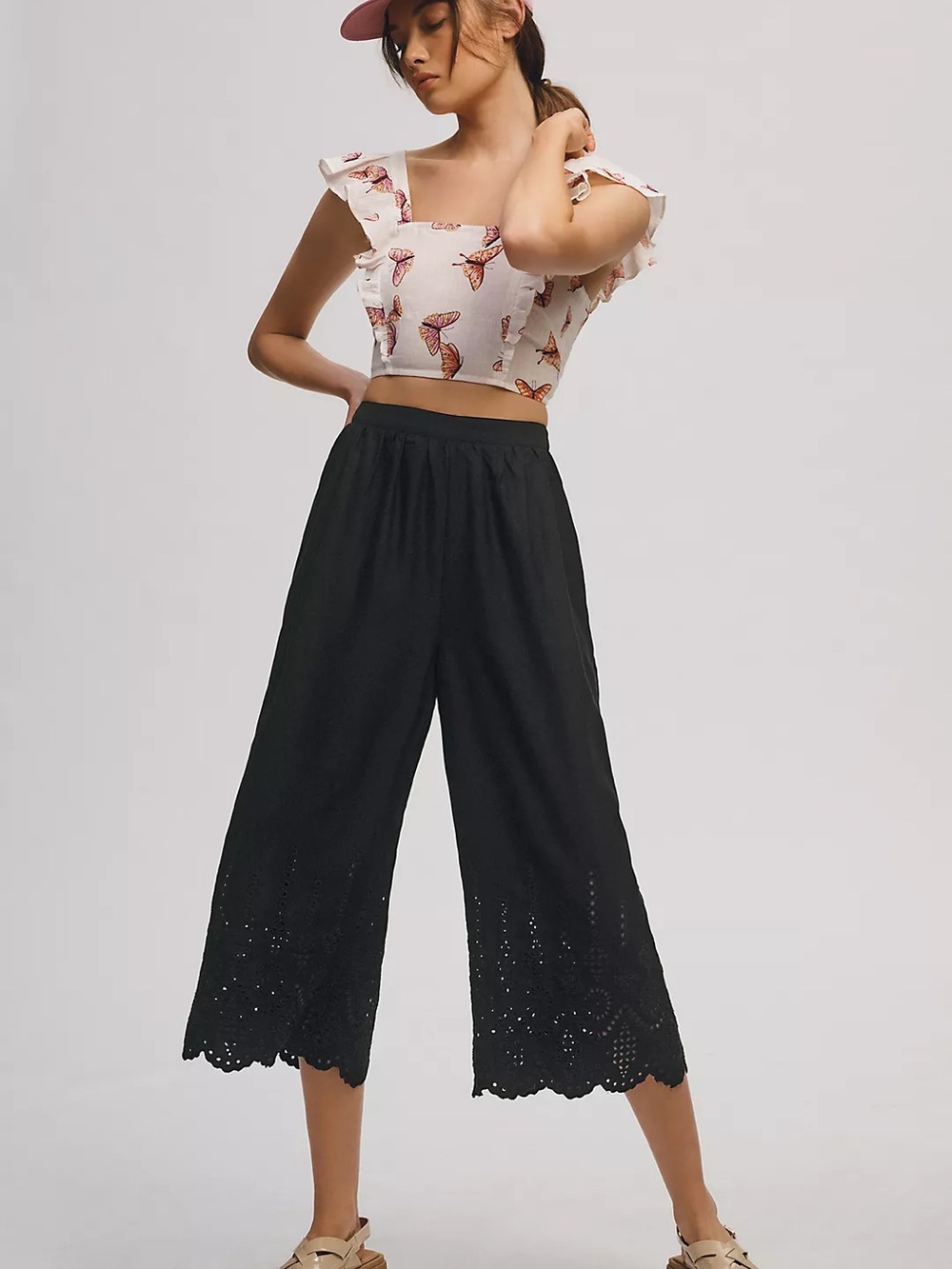 ANTHRO‎ Wide Leg Crop Eyelet Pants